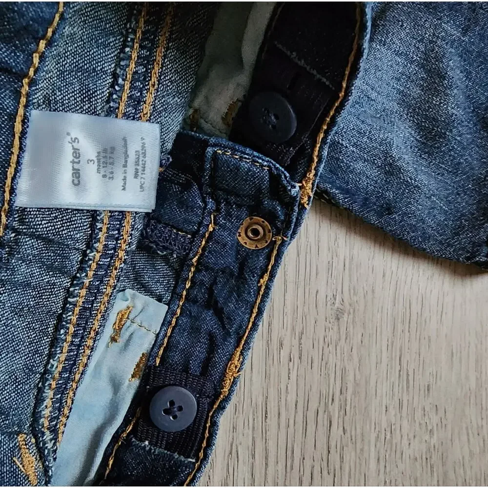 Carter's Boy's Infant Denim Pants Snap Button Closure Jeans Size 3 Months 3M